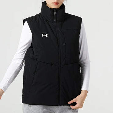 Under armour сплошной цвет стоячий воротник спорт на открытом воздухе бег casual вниз жилет мужчины и женщины черный