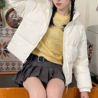 Yangi balans tekis rangli stend yoqa shamolga chidamli issiq past ko'ylagi ayollar oq