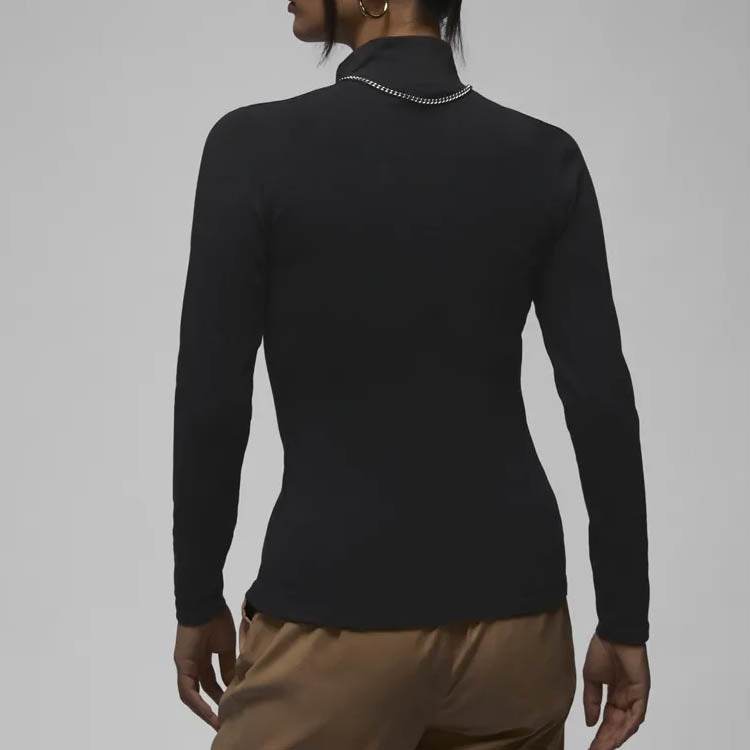Nike jordan collection solid colour breathable high neck sports slim long sleeve t-shirt women's black - Boxette Shop