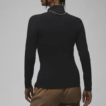 Nike jordan collection solid colour breathable high neck sports slim long sleeve t-shirt women's black