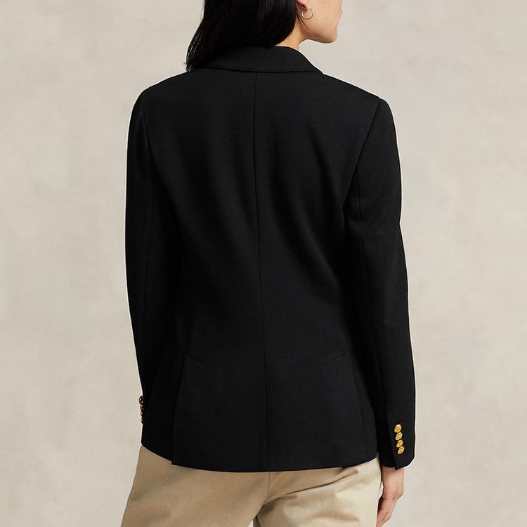 Polo Ralph Lauren SS24 Logo Aplike Qo'sh ko'krakli Slim Fit Uzun yengli Blazer Ayollar Qora