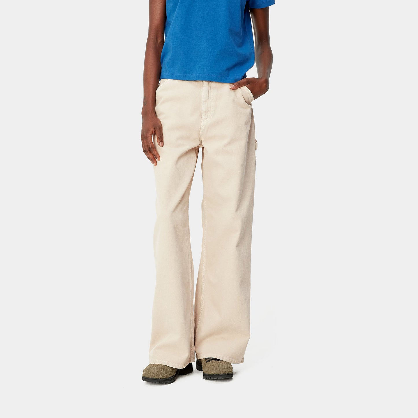 Carhartt wip w' jens shim bo'shashgan tekis baland belli shimlar oddiy ayollar shimlari bej