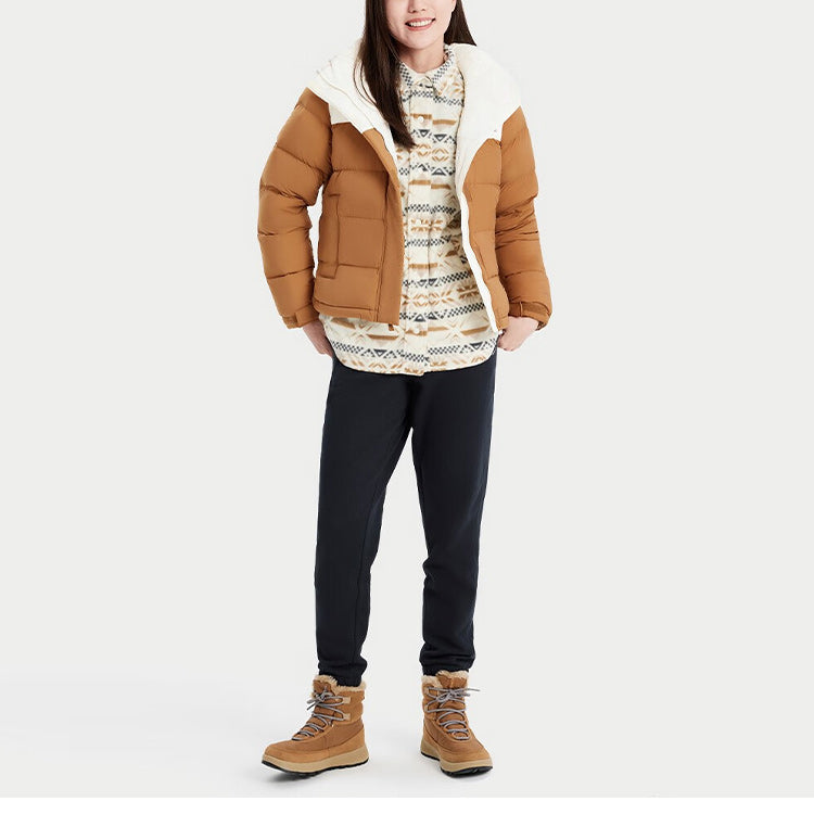 Columbia columbia urban outdoor collection colour block patchwork outdoor 700 puff warm hood breaded down jacket women's brown