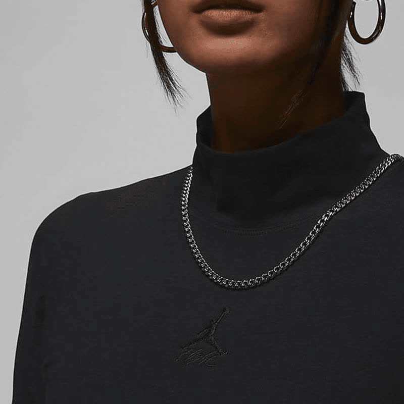Nike jordan collection solid colour breathable high neck sports slim long sleeve t-shirt women's black - Boxette Shop