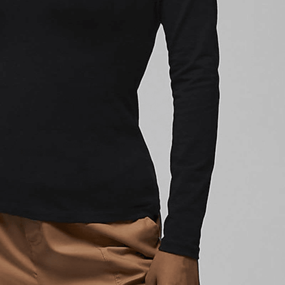Nike jordan collection solid colour breathable high neck sports slim long sleeve t-shirt women's black - Boxette Shop