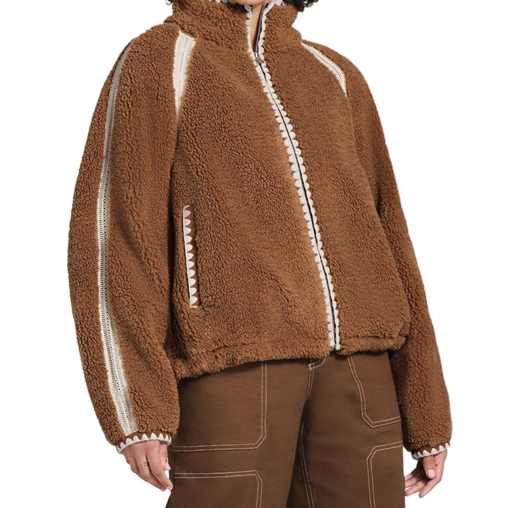 Ugg fw24 clashing stripes zip long sleeve jacket coat women's chestnut