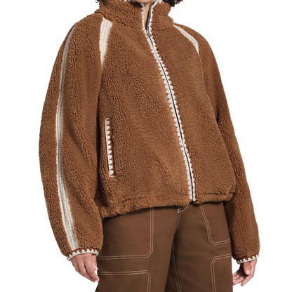 Ugg fw24 clashing stripes zip long sleeve jacket coat women's chestnut