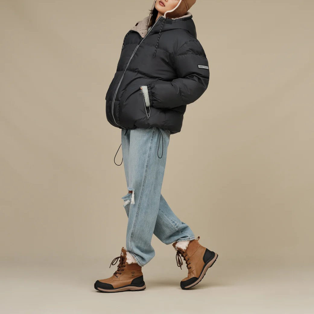 Ugg с капюшоном обратимый сплошной цвет молнии с длинным рукавом куртка куртка женская черная