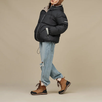 Ugg с капюшоном обратимый сплошной цвет молнии с длинным рукавом куртка куртка женская черная