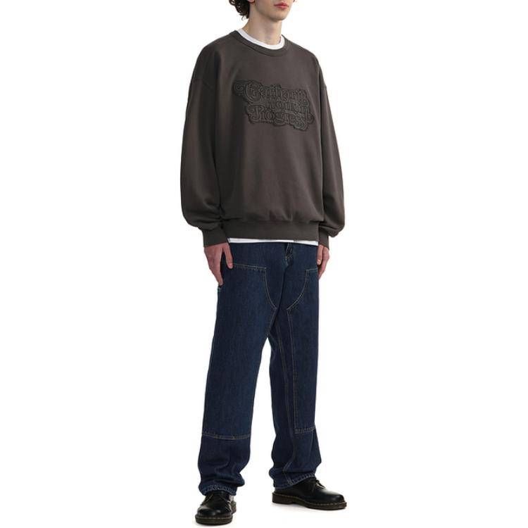 Carhartt wip ss25 amerika logotipi kashtado'zli mato patchli uzun yengli qora erkaklar sviteri