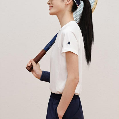 Le coq le coq sportif ochiq havoda kundalik maktubli naqshli ekipaj bo'yinli pullover qisqa yengli futbolka ayollar