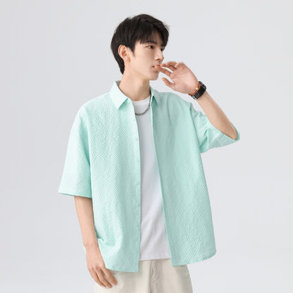 Igoi Amerika tekis rangli oddiy asosiy modellar bo'shashgan yagona ko'krakli teksturali yelkada erkin his qiluvchi oddiy yuzta tekis kalta yengli ko'ylaklar bir xil modeldagi erkaklar va ayollar