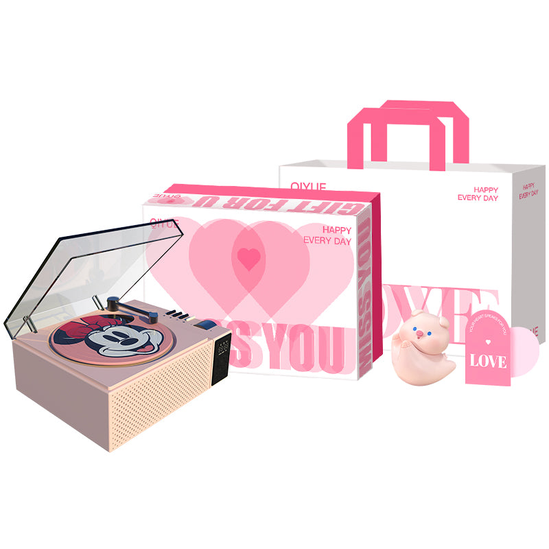 Disney retro vinil bluetooth dinamiki Hifi ovoz sifati led atrof-muhit yorug'ligi aylanadigan rekord ofis uyi aqlli AI soati ijodiy multfilm uslubidagi sovg'a to'plami