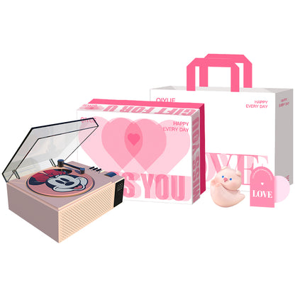 Disney retro vinil bluetooth dinamiki Hifi ovoz sifati led atrof-muhit yorug'ligi aylanadigan rekord ofis uyi aqlli AI soati ijodiy multfilm uslubidagi sovg'a to'plami