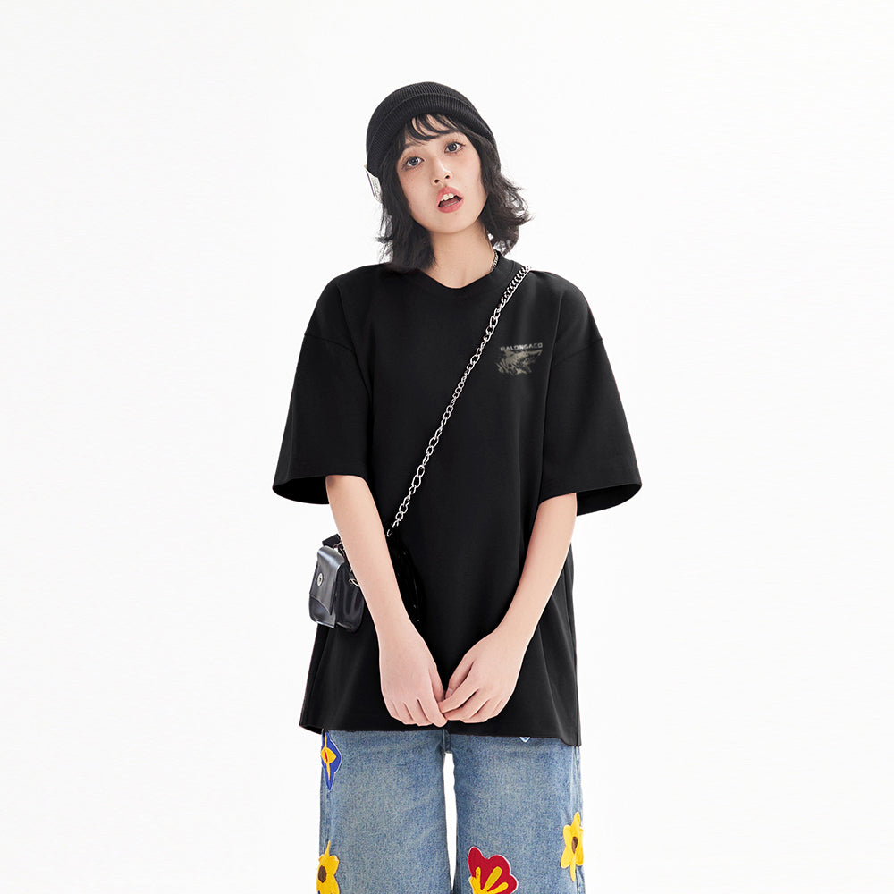 Pal ongaco amerikalik gangster chiroyli shark harflari bosma sayohat universal niche genderless tide bo'sh ekipaj bo'yinli qisqa yengli futbolka erkaklar va ayollar bir xil