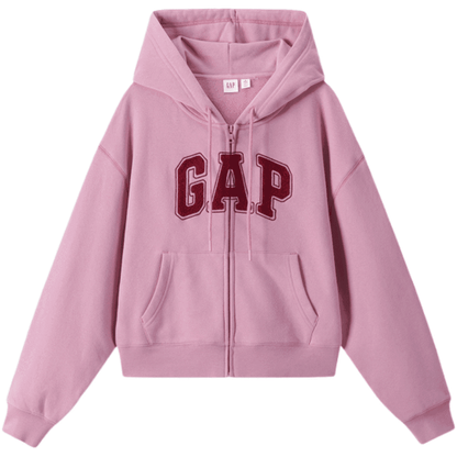 Gap casual zip simple solid colour drop shoulder padded hooded long sleeve sweatshirt women's - Boxette Shop