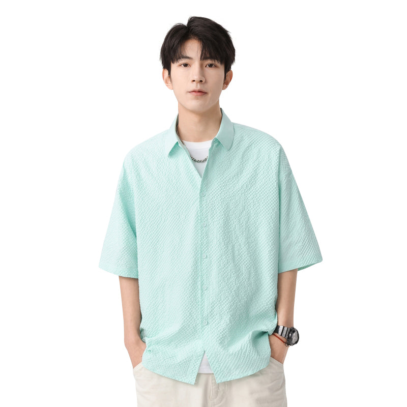 Igoi Amerika tekis rangli oddiy asosiy modellar bo'shashgan yagona ko'krakli teksturali yelkada erkin his qiluvchi oddiy yuzta tekis kalta yengli ko'ylaklar bir xil modeldagi erkaklar va ayollar