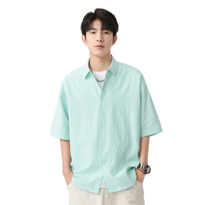 Igoi Amerika tekis rangli oddiy asosiy modellar bo'shashgan yagona ko'krakli teksturali yelkada erkin his qiluvchi oddiy yuzta tekis kalta yengli ko'ylaklar bir xil modeldagi erkaklar va ayollar