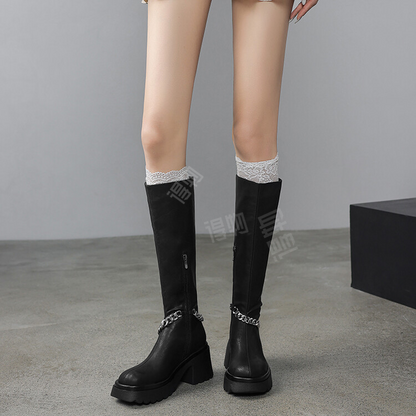 Balletcat показать модели охлаждаются мягкие теплые колледж стиль эластичный v рот молнии супер цепь современный смысл рыцарь сапоги универсальный огромный хорошо выглядят высокие сапоги женские черные