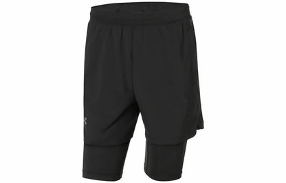 Under armour 2-в-1 спортивные тренировочные беговые дышащие шорты мужские черные
