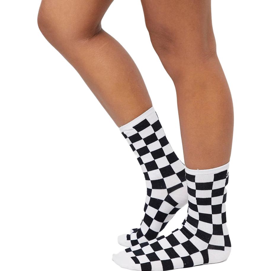 Vans shaxmatli atletik tasodifiy skeytbord o'rta buzoq paypoqlari ayollar uchun qora oq