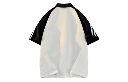 Paddy Julia Amerika ko'cha yo'l-yo'l harflari lapel kiritilgan yelka bo'sh tasodifiy sayohat qisqa yengli ko'ylak erkaklar va ayollar bir xil