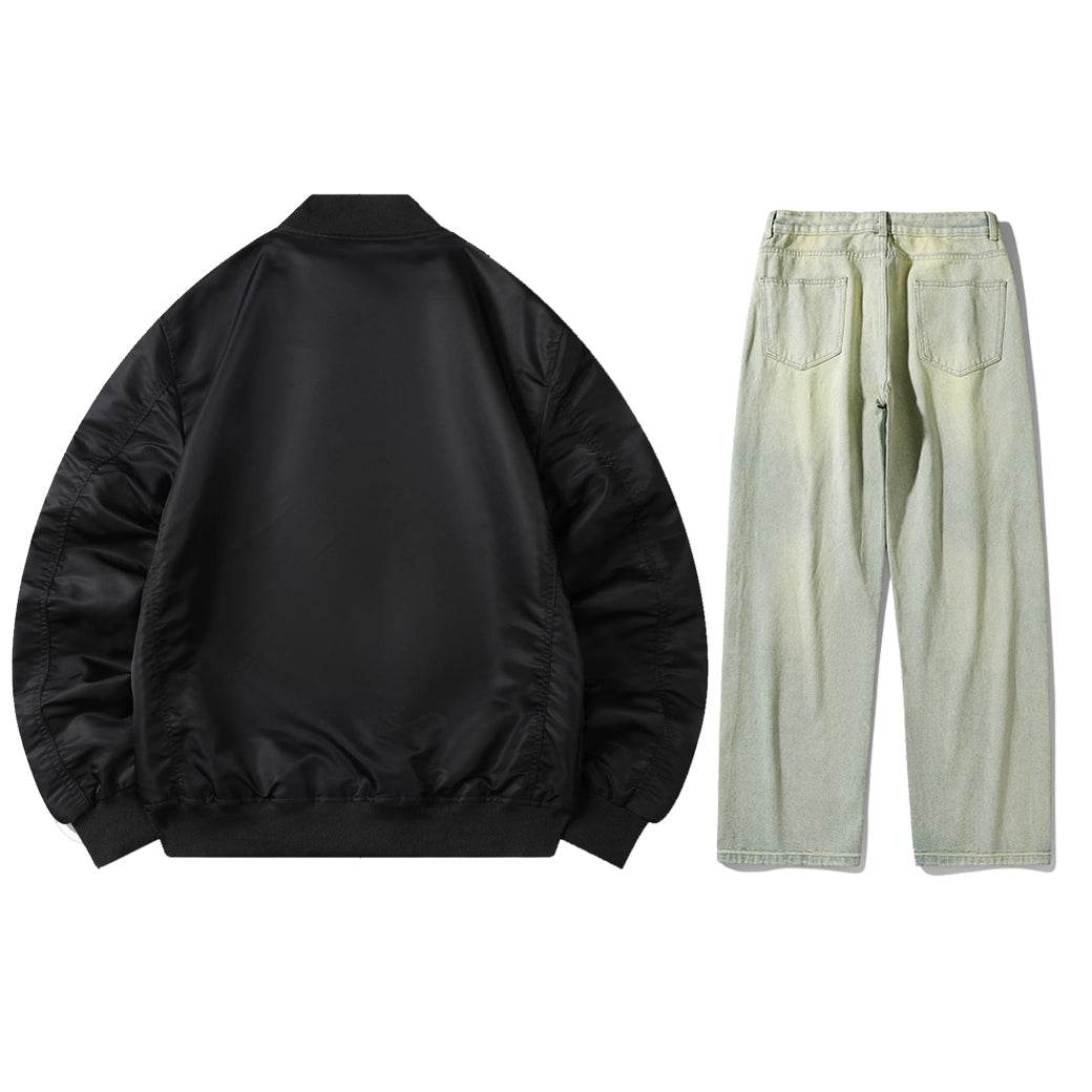 Антиофис гонконг стиль куртка с свободными широкими ногами джинсы повседневная работа поездка костюм городской новый молодежный простой и удобный с хорошим набором одежды осень и зима мужские модели - Boxette Shop