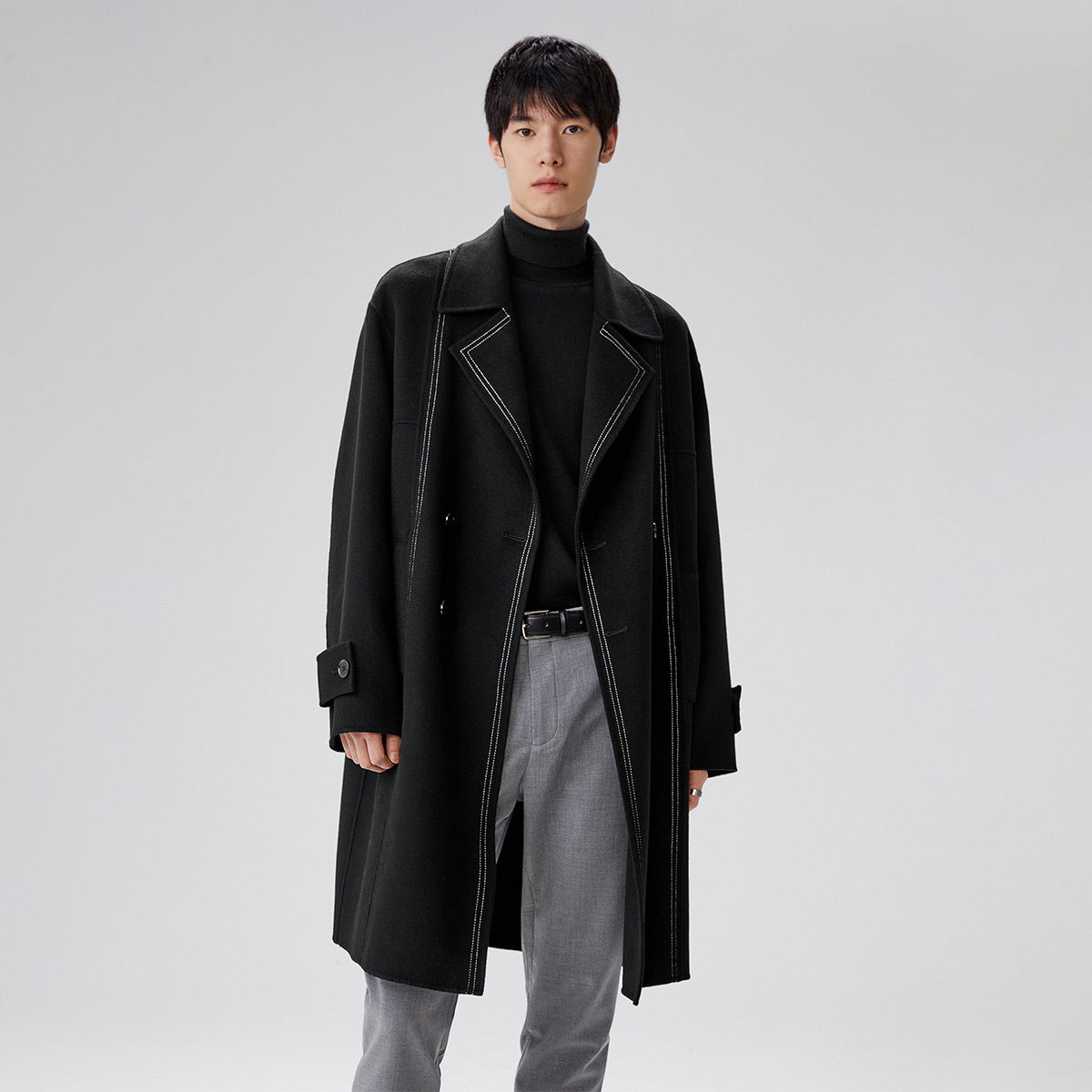 Peacebird erkaklar uchun Tinch okean qushi erkaklar uchun yorqin chiziqli tekis rangli ikki tomonlama tvid jun o'rta uzunlikdagi tvid ikki ko'krakli keng ko'ylagi erkaklar va ayollar modellari