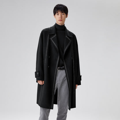 Peacebird erkaklar uchun Tinch okean qushi erkaklar uchun yorqin chiziqli tekis rangli ikki tomonlama tvid jun o'rta uzunlikdagi tvid ikki ko'krakli keng ko'ylagi erkaklar va ayollar modellari