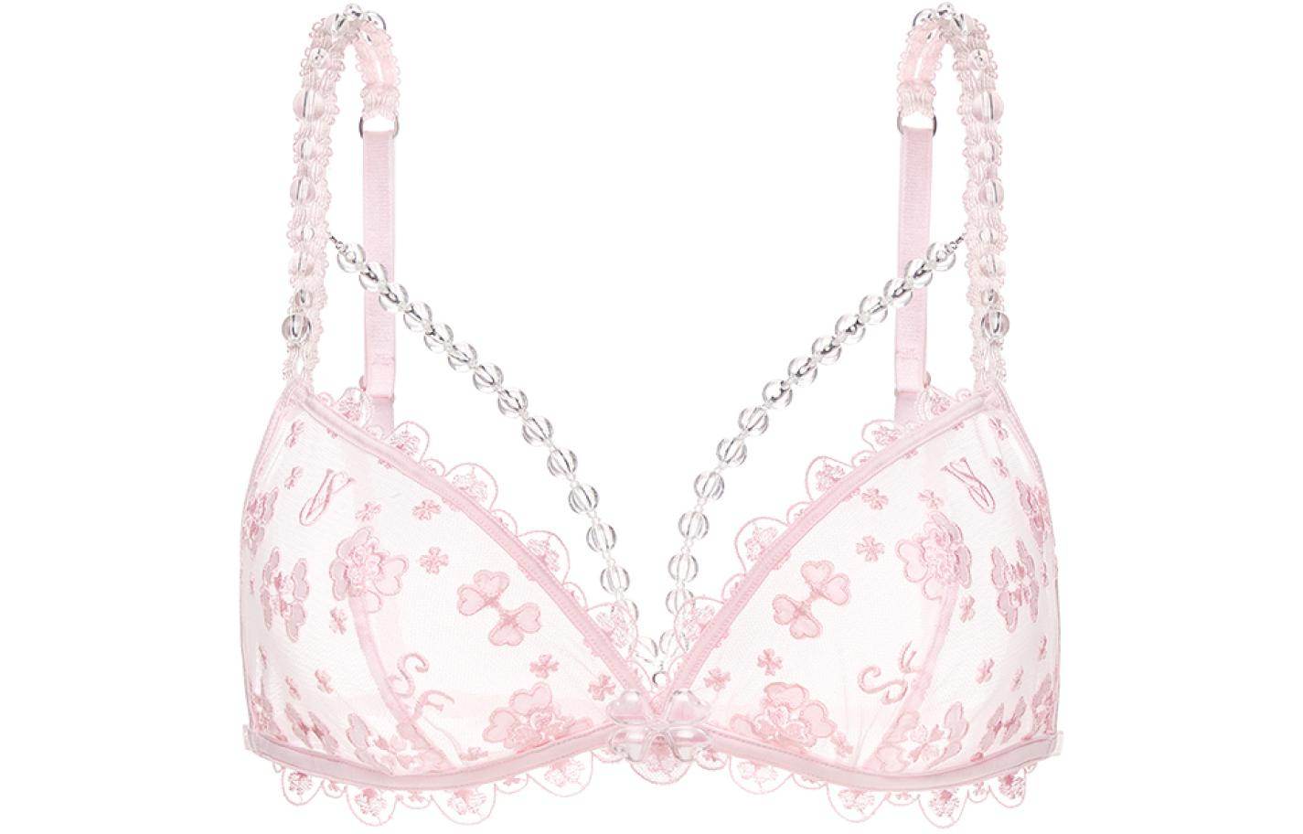 Victoria's secret vivienne x susan fang совместные модели сладкий ограниченный ss24 пользовательские сетки кружева пузырь бусины бюстгальтер женский чисто розовый - Boxette Shop