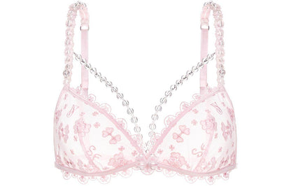 Victoria's secret vivienne x susan fang совместные модели сладкий ограниченный ss24 пользовательские сетки кружева пузырь бусины бюстгальтер женский чисто розовый - Boxette Shop