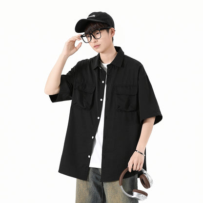 Igoi Amerika yuqori ko'chada qulay moda ish kiyimi nozik kesilgan tasodifiy ko'p qirrali tekis rangli oddiy bo'sh lapel qisqa yengli ko'ylaklar erkaklar va ayollar bir xil