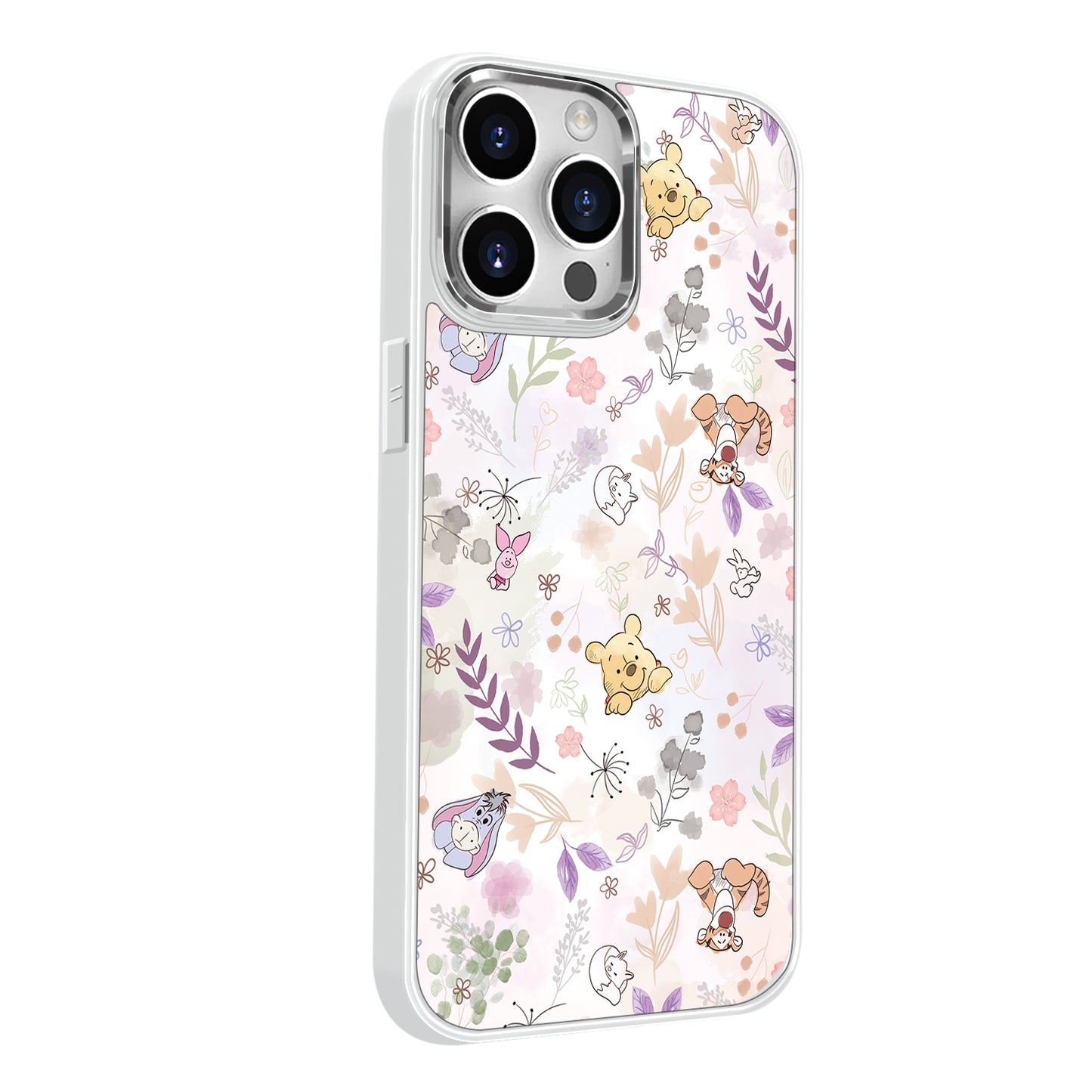 Disney ABS+Kompyuter materiali metall bo'yoq oyna himoyasi muzli shisha Yoqimli toka Puf ayiq gul seriyali bosma telefon sumkasi Apple/Apple 16Pro Max/Plus/iPhone15/14/13Pro multfilm animatsiyasi