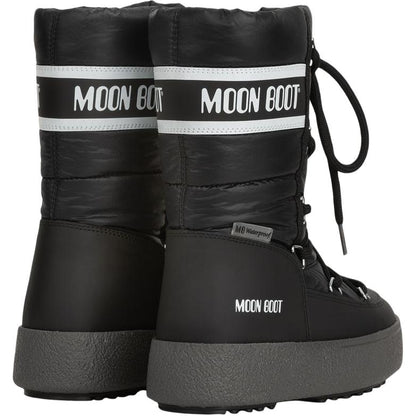 Moon boot leather fabric round toe lace up high top kid's boots black kid's