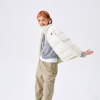 New Balance sport life to'plami brend logotipi engil tekis rangli fermuarli etagi sozlanishi stendli yoqa o'rdak past qalpoqsiz oddiy nonli past ko'ylagi ayollar fil suyagi