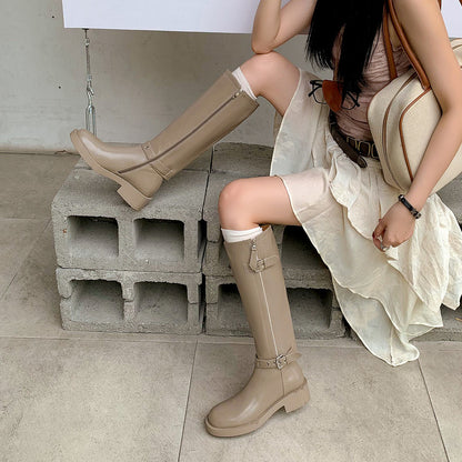 Balletcat коровья кожа плоский каблук рыцарь сапоги случайные удобные показать ноги прямой модный темперамент модные сто высокие сапоги 4 см женщины