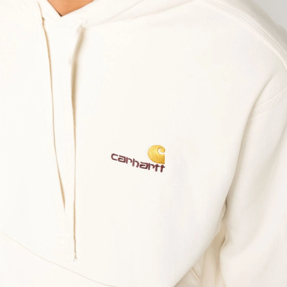 Carhartt logotipi naqshli paxta kanguru cho'ntak qalpoqli kozok uniseks bej