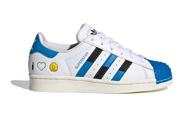 Lego/lego x adidas originals superstar удобные и универсальные нескользящие амортизирующие износостойкие детские бордшорты с низким верхом черно-бело-синие большие дети
