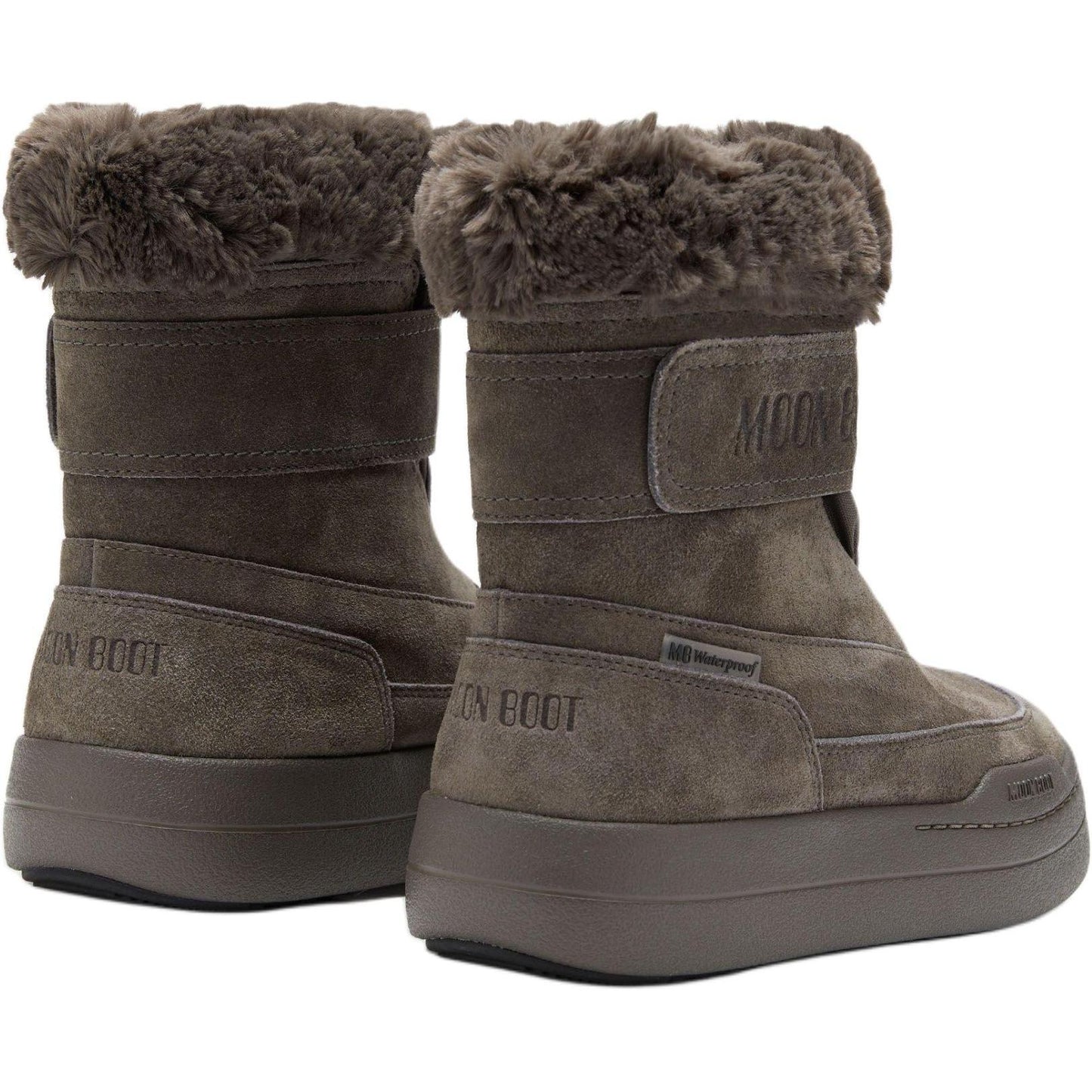 Moon boot junior park strap suede round toe logo low kids boots grey kids'