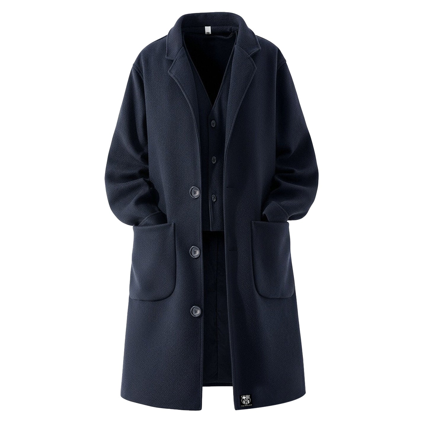 FC Barcelona koreys dangasa uslubidagi asosiy uzun cho'ntakli issiq ko'ylagi uzun yengli lapel ikki qismli qulay moda katta sezgi trendi tasodifiy palto bir xil paragrafli erkaklar va ayollar