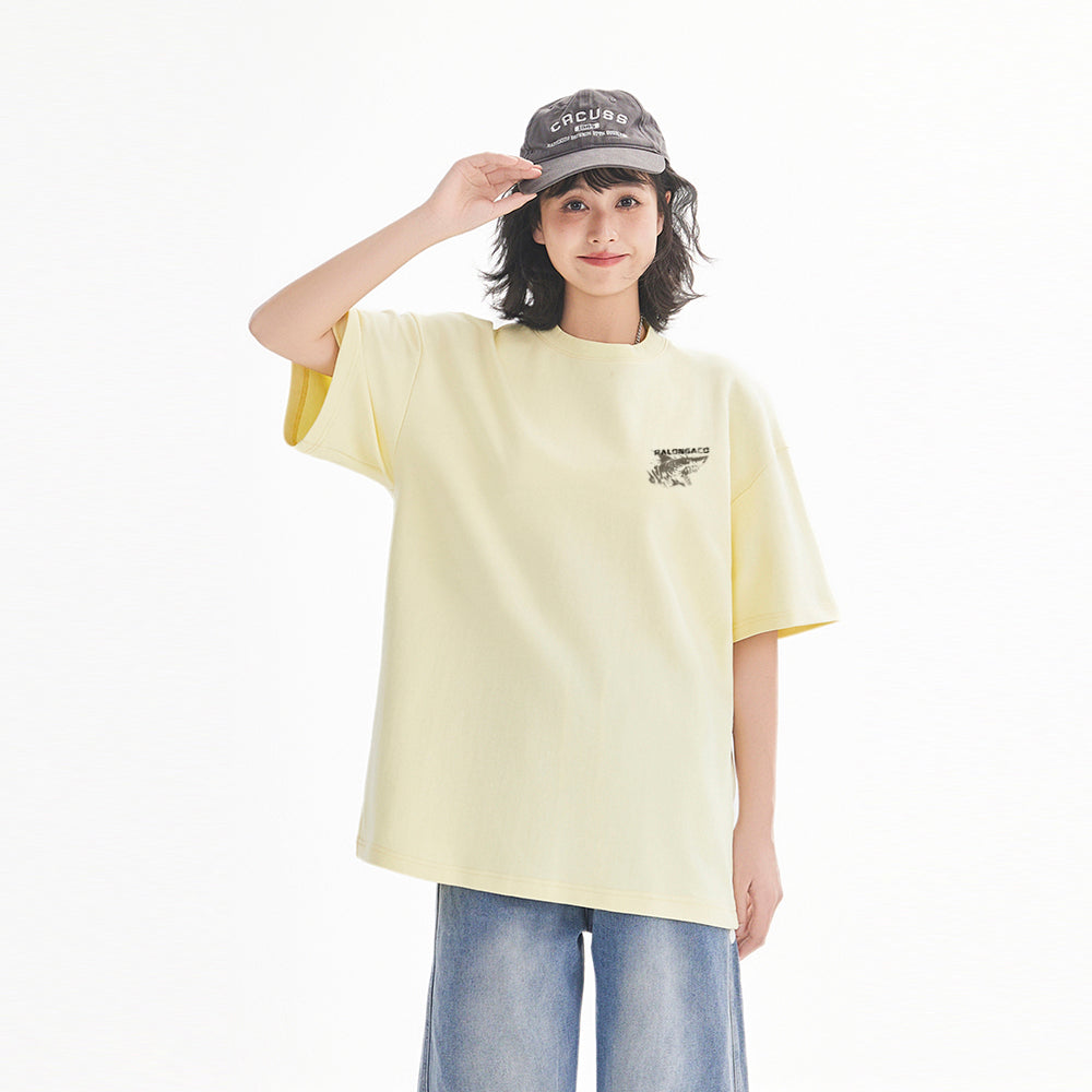 Pal ongaco amerikalik gangster chiroyli shark harflari bosma sayohat universal niche genderless tide bo'sh ekipaj bo'yinli qisqa yengli futbolka erkaklar va ayollar bir xil