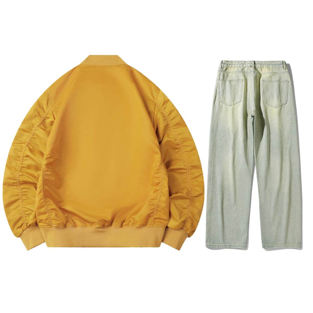 Антиофис гонконг стиль куртка с свободными широкими ногами джинсы повседневная работа поездка костюм городской новый молодежный простой и удобный с хорошим набором одежды осень и зима мужские модели - Boxette Shop