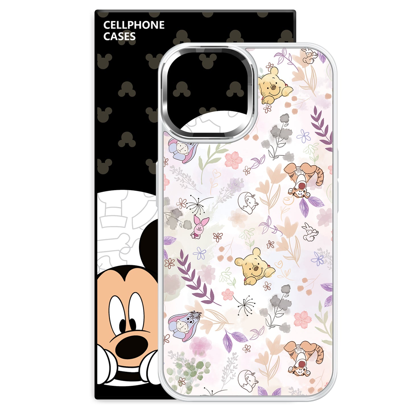Disney ABS+Kompyuter materiali metall bo'yoq oyna himoyasi muzli shisha Yoqimli toka Puf ayiq gul seriyali bosma telefon sumkasi Apple/Apple 16Pro Max/Plus/iPhone15/14/13Pro multfilm animatsiyasi