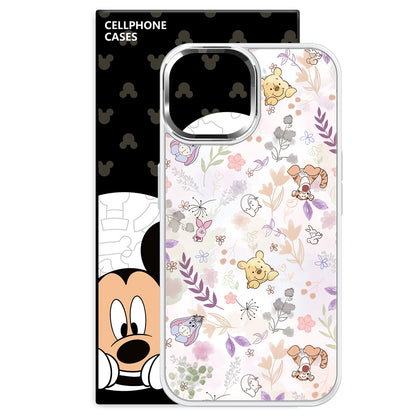 Disney ABS+Kompyuter materiali metall bo'yoq oyna himoyasi muzli shisha Yoqimli toka Puf ayiq gul seriyali bosma telefon sumkasi Apple/Apple 16Pro Max/Plus/iPhone15/14/13Pro multfilm animatsiyasi