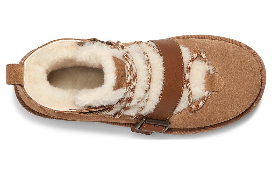 Замшевые короткие сапоги ugg с круглым носком на шнуровке женские chestnut
