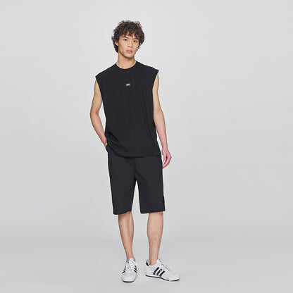 Lee ss25 qulay versiyasi yumaloq bo'yinli yamoq logotipi bitta rangli yengsiz yelek erkaklar qora