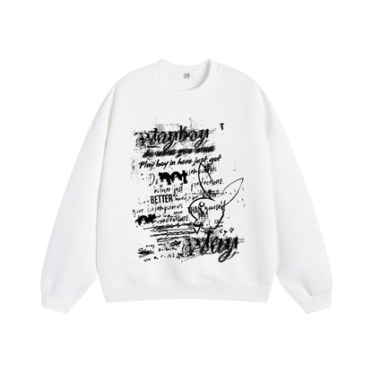 Playboy tekis rangli multfilm harfli naqshli qulay ko'p qirrali ekipaj bo'yinli uzun yengli kozok erkaklar va ayollar bir xil uslubda