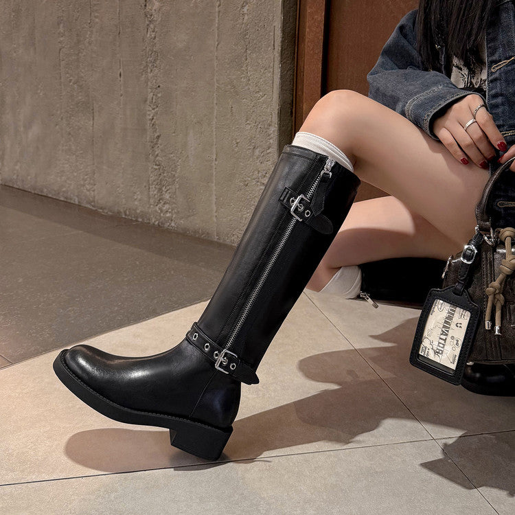 Balletcat коровья кожа плоский каблук рыцарь сапоги случайные удобные показать ноги прямой модный темперамент модные сто высокие сапоги 4 см женщины