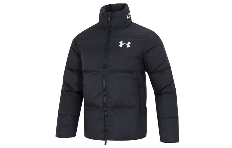 Under armour andromeda down puffer логотип принт спортивный случайный воротник теплая куртка пуховик мужская черный