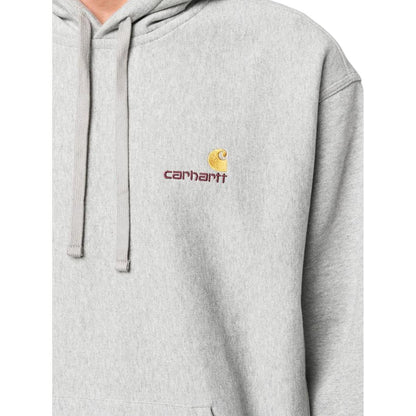 Carhartt wip fw24 qattiq logotipli naqshli tortilgan qalpoqli erkaklar kozok kulrang